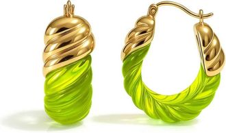 Gold & Honey Womens Rope Shrimp Lucite Birthstone Hoop Earrings In August - Peridot