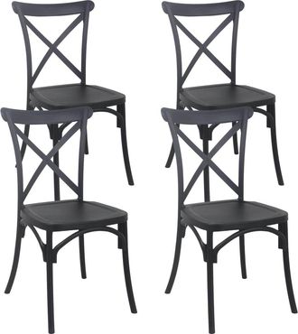 Oviala Juego de 4 sillas de jardín de plástico negro