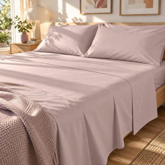 KASANOVA Completo letto matrimoniale cotone malva tinta unita