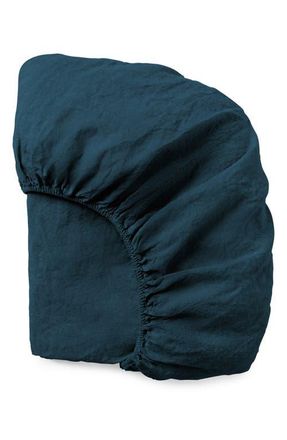 Coyuchi Relaxed Organic Linen Fitted Sheet in Midnight Indigo at Nordstrom, Size California King