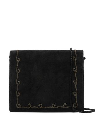 Dior 1970s embroidered suede shoulder bag - women - Calf Suede - One Size - Black