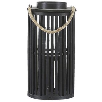 Beliani Linterna De Madera De Sauce Negra 40 Cm Con Portavelas Estilo Boho Natural Luzon