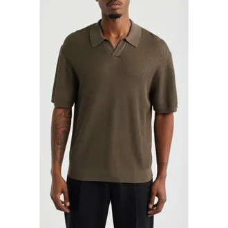Open Edit Diagonal Stitch Short Sleeve Polo Sweater in Brown Acorn at Nordstrom, Size Xx-Large