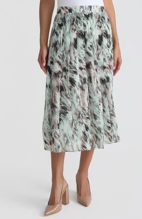 Kasper Abstract Print Pull-On Midi Skirt in Sea Glass Multi at Nordstrom, Size X-Small