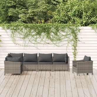 vidaXL Set De Muebles De Jard&iacute;n 7 Pzas Y Cojines Rat&aacute;n Sint&eacute;tico Gris Vidaxl