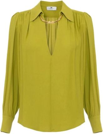 Elisabetta Franchi Blouse van georgette met juweeldetail - Dames - Blouses - Groen - S - Overhemden