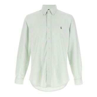 Polo Ralph Lauren Custom Fit Gestreept Oxford Overhemd - Heren - Casual Overhemden - Groen - M - Katoen - Overhemden