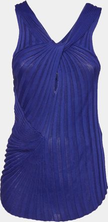 Roberto Cavalli Blue Rib Knit Twist Front Top