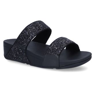 FitFlop Lulu Glitter Slides Synthetic Womens Comfort Sandals - Black Glitter - Size:UK 5.5