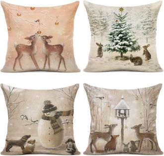 OEM Funda De Coj&iacute;n Navide&ntilde;a 45x45 Juego De 4 Fundas De Coj&iacute;n 45x45 Pap&aacute; Noel Alce Funda De Almohada Decorativa De Algod&oacute;n Y Lino Para Decoraci&oacute;n Navide&ntilde;a 