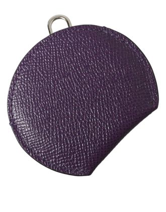 Dolce & Gabbana Purple Calfskin Leather Round Logo Hand Mirror Holder Calf Accessory