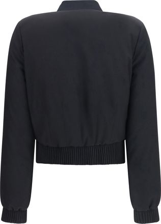 Alexander McQueen Womens Buttoned Bomber Jacket With Visible Stitching Black