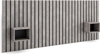 Skraut Home Skraut Home - Cabecero Con Mesitas - Listones Decorativos - 258x3x107 Cm - Cama De 150,160,180 Cm - Con Almacenamiento - Estilo Moderno - Cemento