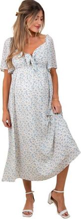 Pinkblush Floral Front Tie Midi Dress in Blue at Nordstrom, Size Medium