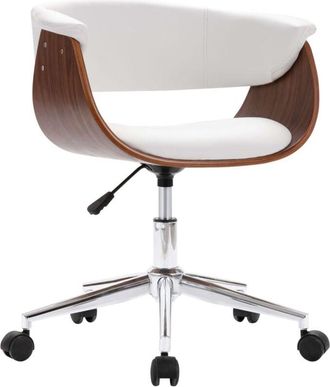 vidaXL Silla comedor giratoria madera curvada cuero sintético blanco vidaXL