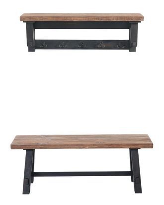Alaterre Adam 42In Solid Wood Hook With Shelf & Bench Set