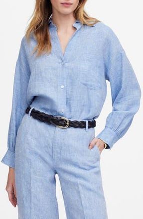 Madewell Shirred Linen Button-Up Shirt in Sunfaded Blue at Nordstrom Rack, Size Small