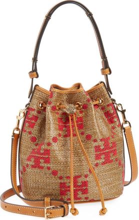 Tory Burch T Monogram Straw Bucket Bag in Natural at Nordstrom