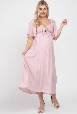 Pinkblush Front Tie Ruffle Sleeve Midi Dress in Light Pink at Nordstrom, Size X-Large