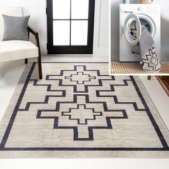 Jonathan Y Designs Ashkii Minimalist Medallion Machine-Washable Area Rug in Ivory/dark Gray at Nordstrom, Size 3Ft 0In X 5Ft 0In