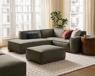 Castlery Jonathan Side Chaise Sectional Sofa Left Facing with Ottoman, Performance Twill Moss, Modular, Low-Profile for Castlery