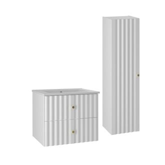 Petits Meubles Set de muebles con lavabo encastrado y columna estratificado Blanco