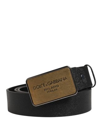 Dolce & Gabbana Black Classic Calf Leather Metal Buckle Mens Belt