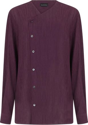 Emporio Armani Casual Shirts, male, Red, Size: M Shirt with Off-center Closure in Crepe Fabric