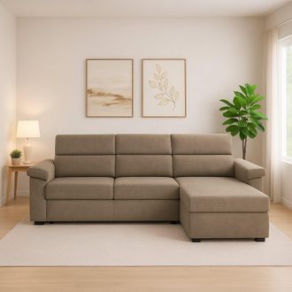 Dmora Sof&aacute; Fijo Con Chaise Longue Ceto, Desenfundable, Reversible Made In Italy, Hidr&oacute;fugo Multiposici&oacute;n, 285x160 Cm Gris Taupe Taupe