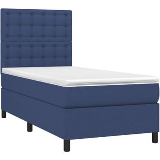 vidaXL Cama Box Spring Colch&oacute;n Y Luces Led Tela Azul 80x200 Cm Vidaxl