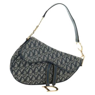 Dior Saddle Handbag Oblique Canvas Navy Canvas Handbag (Pre-Owned)