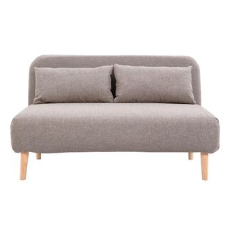 Miliboo Miliboo - Sof&aacute; Cama De 2 Plazas Convertible En Tela Topo Y Madera Clara Amiko