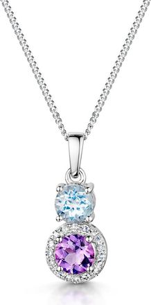 The Diamond Store Amethyst Blue Topaz and Diamond Pendant Necklace in 9K White Gold