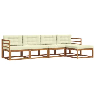vidaXL Conjunto De Sof&aacute;s De Exterior Con Coj&iacute;n 5 Pcs Natural Y Crema Vidaxl