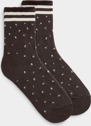 Simons Womens Mini-flower and stripe ankle socks