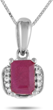 Luxury Bazaar 14K White Gold 0.03ct Diamond and Ruby Pendant Necklace PD4-16049WRU