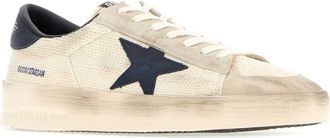 Golden Goose Mens Ivory Suede And Fabric Stardan Sneakers Beigeinkblue