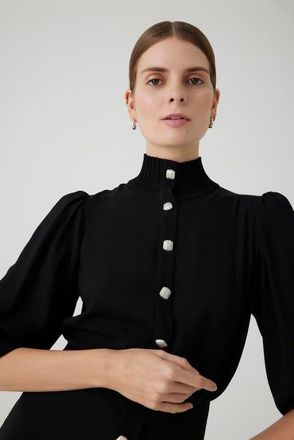Exquise Amanna High Neck Knit Shirt in Black at Nordstrom, Size X-Small