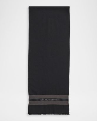 Emporio Armani Men & apos;s Wool and Silk Stripe-Logo Scarf