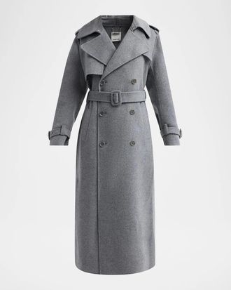 SIMKHAI Rumi Belted Wool-Blend Double-Breasted Long Coat