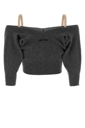 Miu Miu Womens Dark Grey Cashmere Cardigan Ardesia Exterior: Maglieria