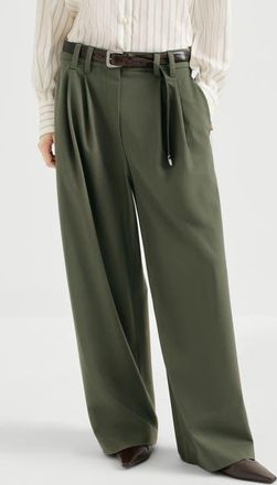 Brunello Cucinelli Tropical luxury wool tailored trousers with monili in Green at Nordstrom, Size 44
