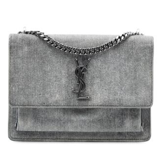Saint Laurent Pre-owned Womens Medium Denim Monogram Sunset Crossbody - Silver Textile - One Size