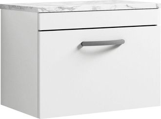 Nuie Athena Wall Hung 1-Drawer Vanity Unit with Carrera Marble Worktop 600mm Wide - Gloss White - Nuie