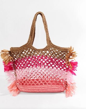 Pia Rossini Womens Paros Raffia Beach Tote Bag In Pink