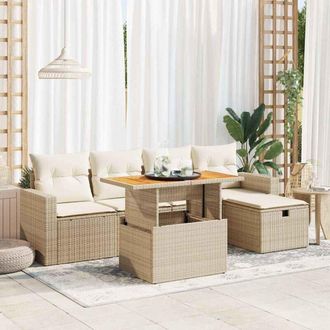 vidaXL Set Sof&aacute;s Jard&iacute;n Y Cojines 6 Pzas Rat&aacute;n Sint&eacute;tico Acacia Beige Vidaxl