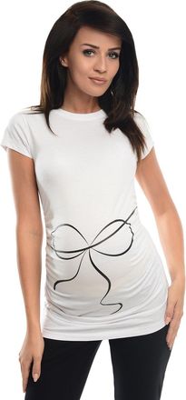Purpless Maternity Printed Cotton Top Pregnancy T-Shirt Tee for Pregnant Women Slogan Bow Print 2007 (14, White)