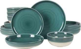 Gibson Home Clarina 16-Piece Reactive Glaze Stoneware Dinnerware Set in Teal at Nordstrom