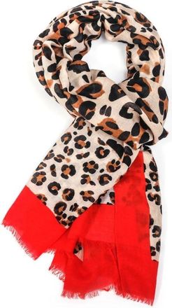GlamLondon Womens Leopard Print Scarf Multi Coloured Border (BM64-Red)