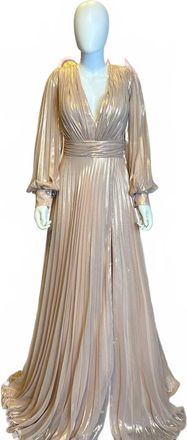Jovani Womens Metallic High Slit V Neck Evening Dress In Blush